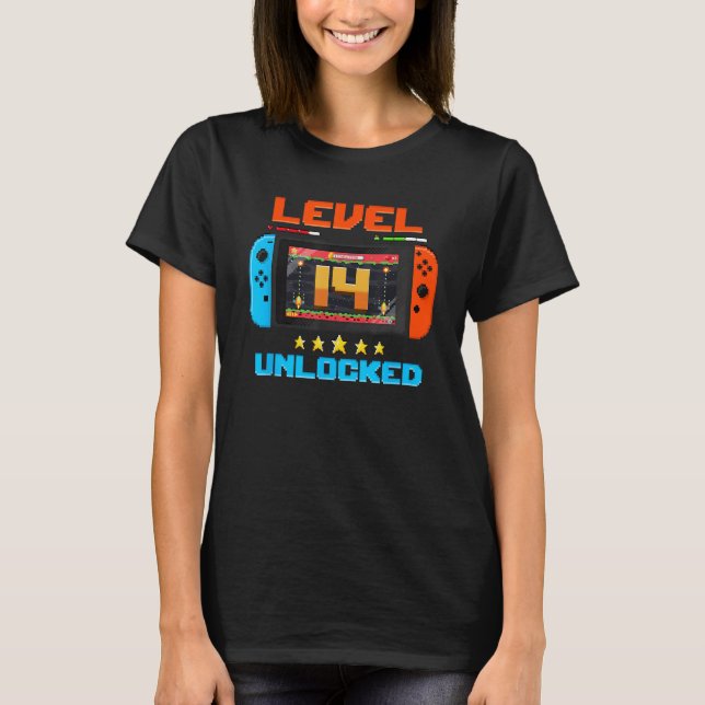 T-shirt 14 Ans Niveau 14 Déverrouillé 14e anniversaire gar (Devant)