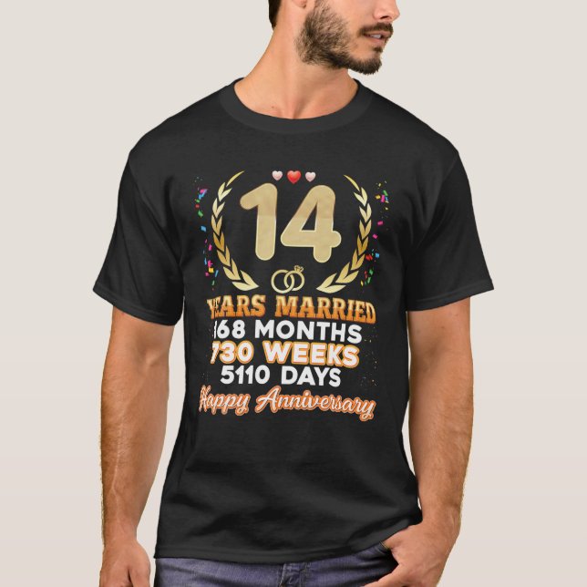T-shirt 14 Years Married Happy 14Th Wedding Anniversary Co (Devant)