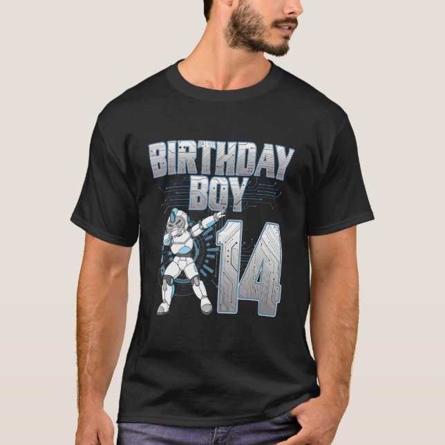 T-shirt 14e anniversaire garçon Dabbing Robot 14 ans Anniv (Devant)