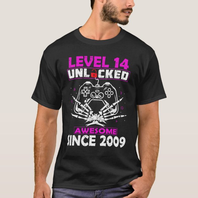 T-shirt 14e Anniversaire Jeu Niveau 14 Déverrouillé Awesom (Devant)
