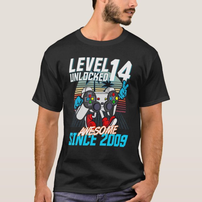 T-shirt 14e Anniversaire Jeu Niveau 14 Déverrouillé Awesom (Devant)