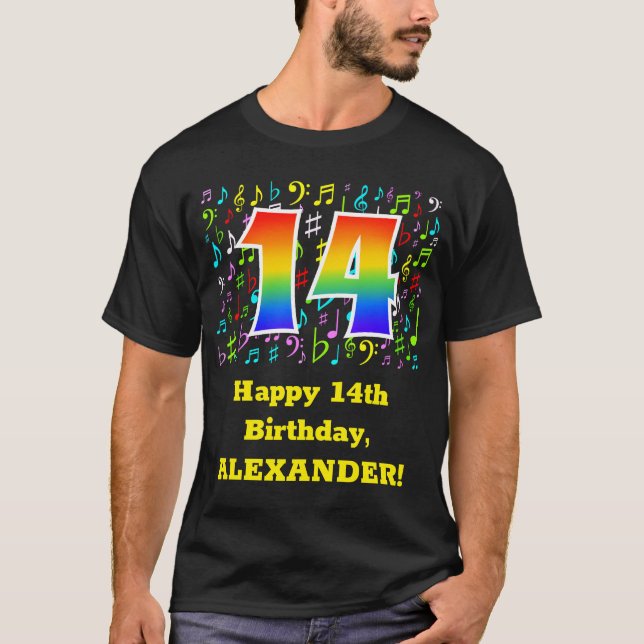 T-shirt 14e anniversaire : Symboles de musique colorée, Ar (Devant)