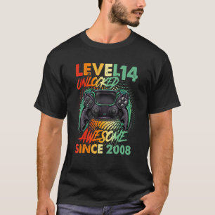 T-shirt 14th Birthday Boy Level 14 Unlock Awesome 2008 V
