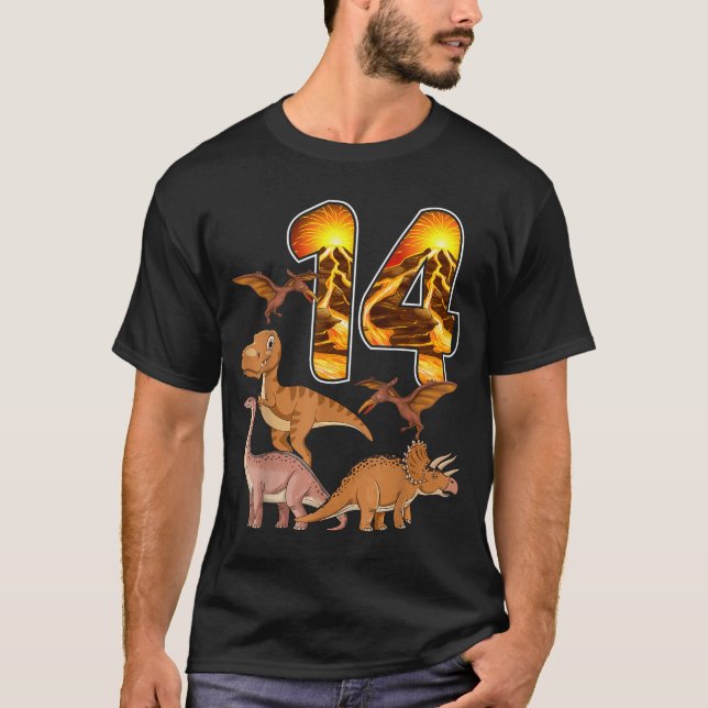 T-shirt 14th Birthday Dinosaur T-rex 14 Years Old Birthday (Devant)