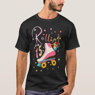 T-shirt 15 ans Anniversaire filles Roller patins 15e 80'