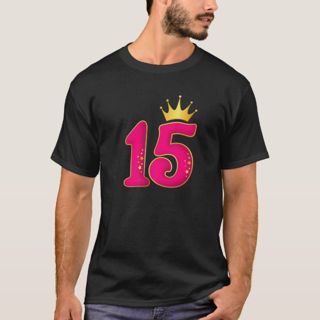 T-shirt 15 Ans, Fête D'Anniversaire Design Pour Filles. 15 (Devant)