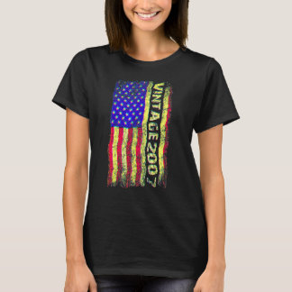 T-shirt 15 Year Old Vintage 2007 American Flag 15th Birth