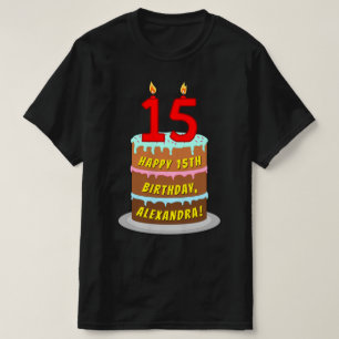T-shirt 15e anniversaire — Fun Cake & Candles, avec nom pe