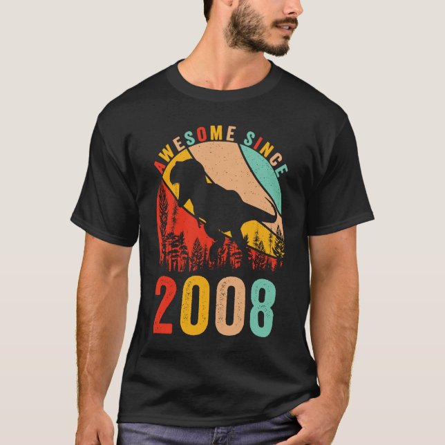 T-shirt 15th Bday Dinosaur T Rex Boys Retro Awesome Since  (Devant)