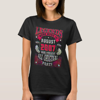 T-shirt 15th Birthday  Legends Born In August 2007 15 Year