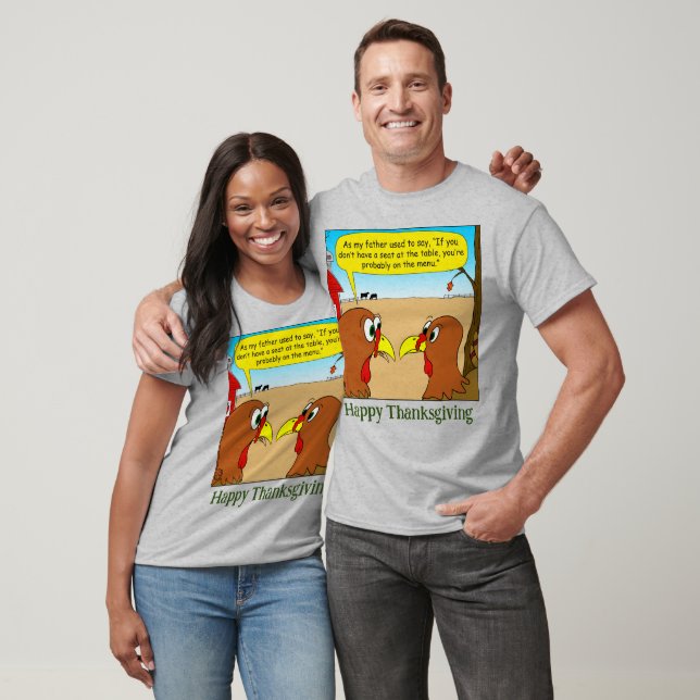 T-shirt 1606 Siège à la table Thanksgiving dessin animé (Unisexe)
