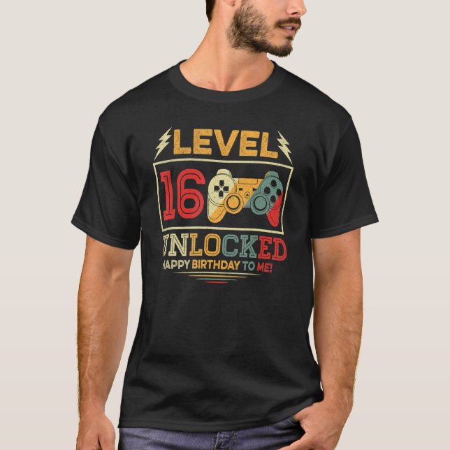 T-shirt 16 Ans Niveau 16 Déverrouillé 16e anniversaire Gar (Devant)