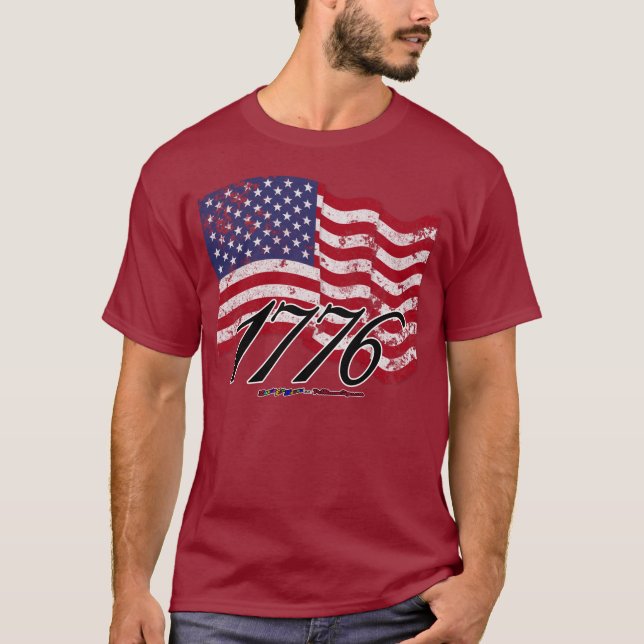 T-shirt 1776 a affligé le drapeau américain (Devant)