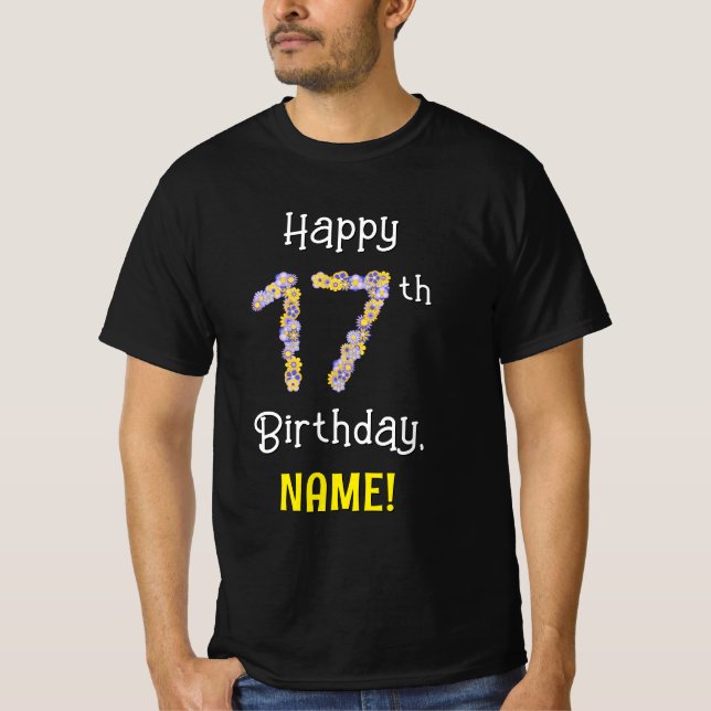 T-shirt 17ème anniversaire : Fleurs florales Numéro "17" + (Devant)