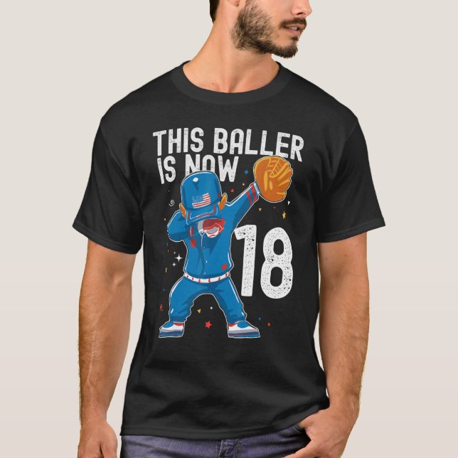 T-shirt 18 Ans Baseball Anniversaire 18e Joueur de Baller  (Devant)
