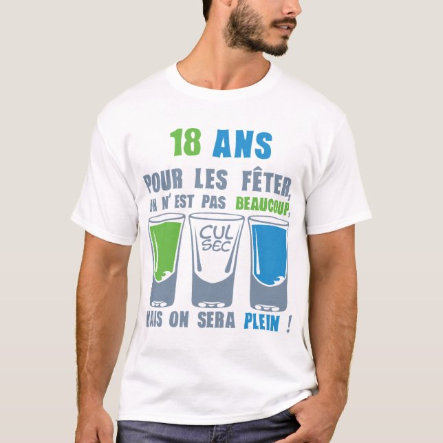 T-shirt 18 ans shooter alcool anniversaire plein (Devant)
