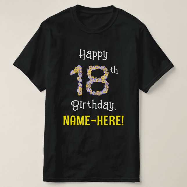T-shirt 18e anniversaire : Fleurs florales Numéro "18" + N (Design devant)