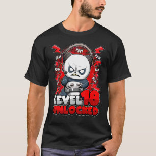 T-shirt 18e Anniversaire Gamer Panda Niveau 18 Jeu déverro