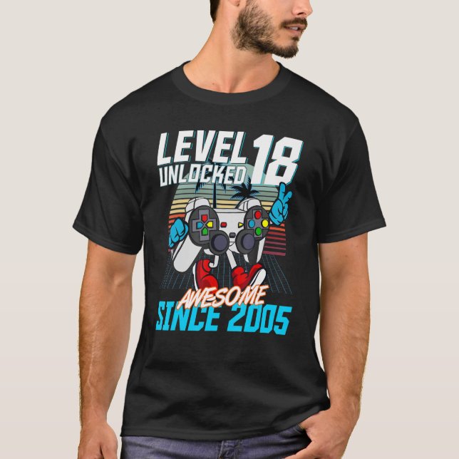 T-shirt 18e Anniversaire Jeu Niveau 18 Déverrouillé Étonna (Devant)