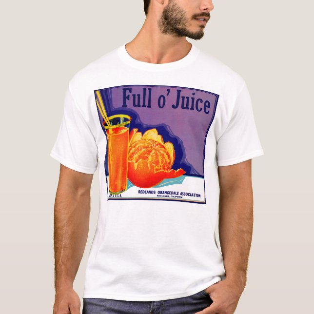 T-shirt 1930 Plein o’ étiquette de caisse orange de jus (Devant)