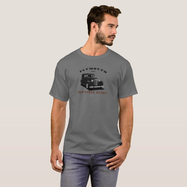 T-shirt 1934 Plymouth. Chrysler. Mopar. Black Hotrod ' 34. (Devant entier)