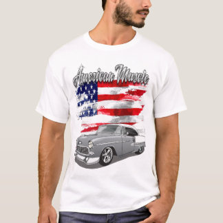 T-shirt 1955 Silver Grey and White Bel Air American Muscle