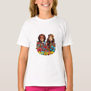 T-shirt 1960 Hippie Couple enfant à fleurs Peace & Love ar