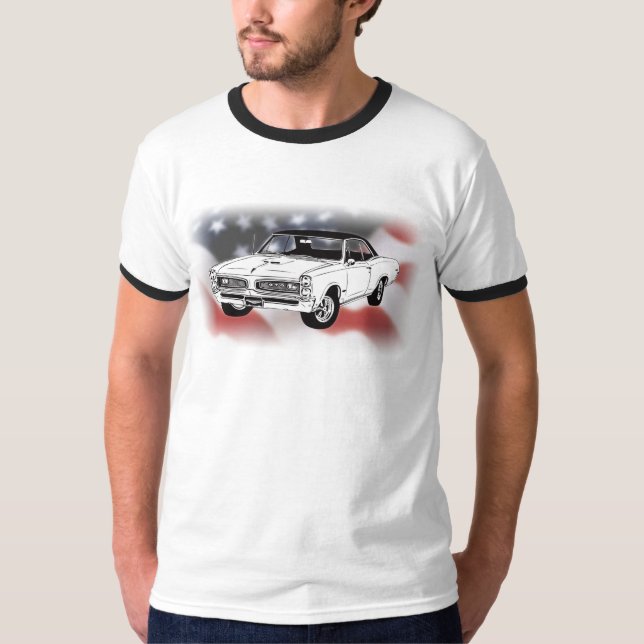 T-shirt 1966 GTO au-dessus de drapeau des Etats-Unis (Devant)