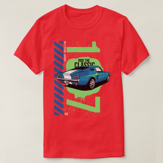 T-shirt 1967 Patriotique American V8 Muscle Pony Mustang 1 (Design devant)