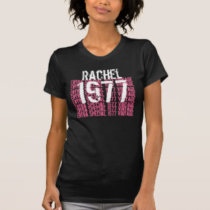 T-shirt 1977 Vintage Anniversaire noir rose blanc Nom pers