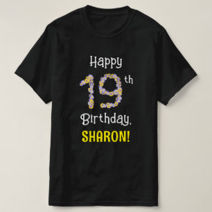T-shirt 19e anniversaire : Fleurs florales Numéro "19" + N