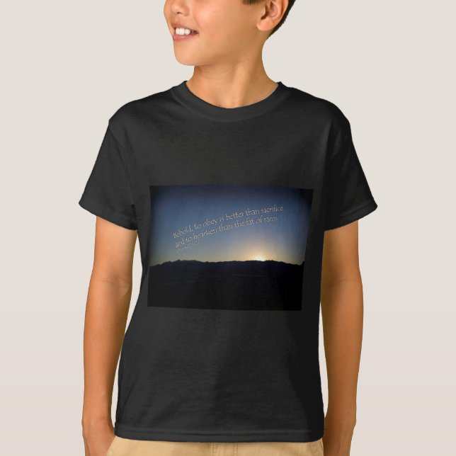 T-shirt 1 Samuel 15:22 Coucher de soleil Bordure noire (Devant)