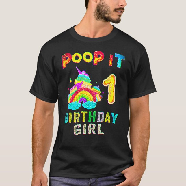 T-shirt 1e Fidget Pop It Anniversaire Fille Party Un 1 an (Devant)