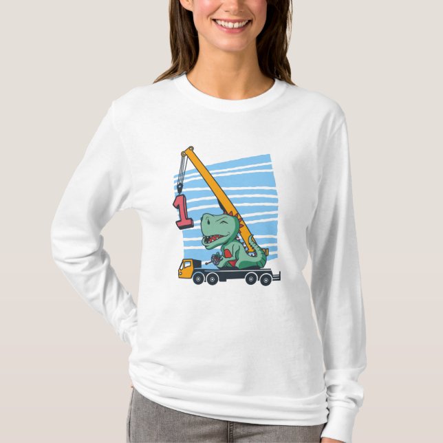T-shirt 1er Anniversaire 1 an Dinosaur Grue Mobile (Devant)