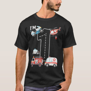 T-shirt 1er Anniversaire Camion d'incendie Ambulance de po
