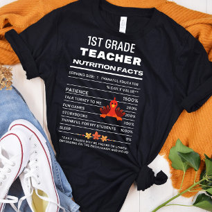 T-shirt 1ère année Enseignant Thanksgiving Nutrition Facts