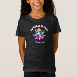 T-Shirt 1ère classe anime licorne fille citation rose noir