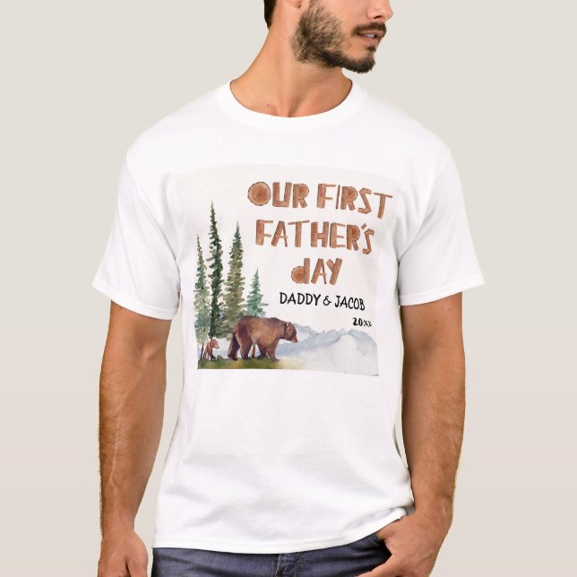 T-shirt 1ère Fête des pères Ours Bois Personnalisé (Devant)