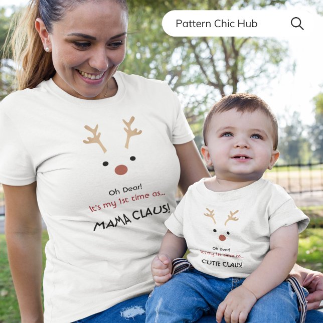 T-shirt 1ère fois Mama Claus Blanc Famille moderne Noël (Créateur téléchargé)