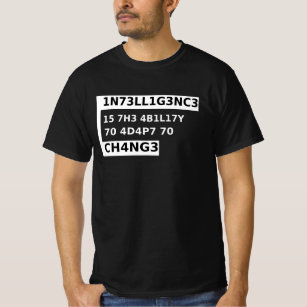 T-shirt 1n73ll1g3nc3 15- intelligence is -white cool quote