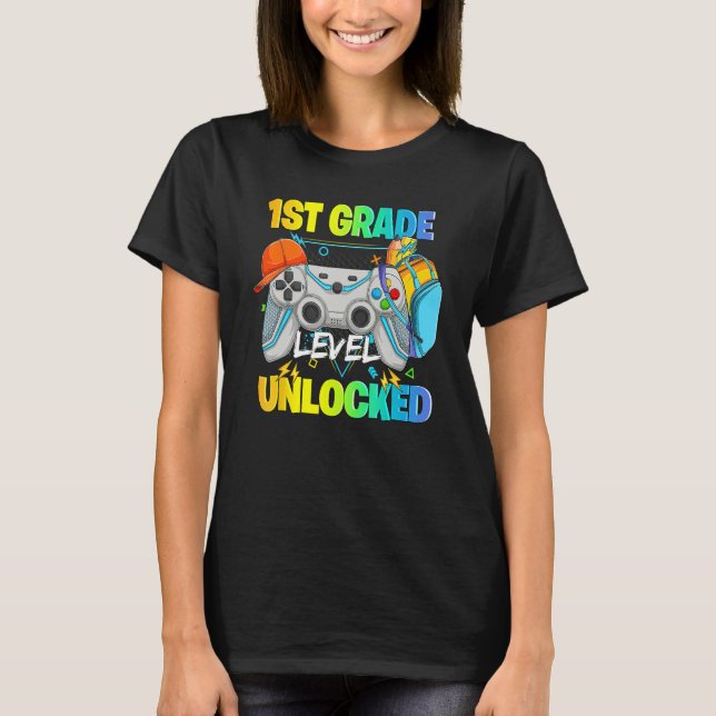 T-shirt 1st Grade Level Unlocked Video Gamers First Day Of (Devant)
