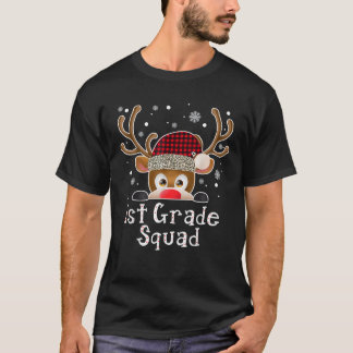 T-shirt 1st Grade Squad Plaid Reindeer Santa Hat Teacher C