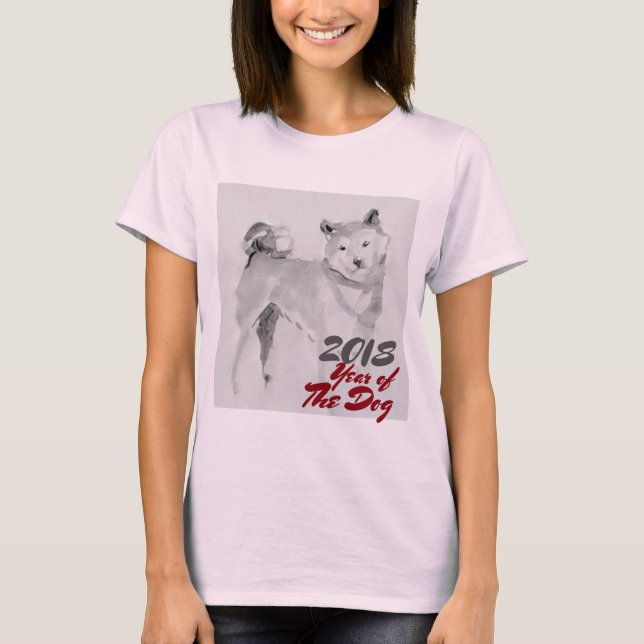 T-shirt 2018 Année de la peinture à l'encre de chien Femme (Devant)