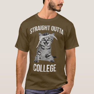 T-shirt 2018 Graduate Straight Outta College Cat  Funny Ki