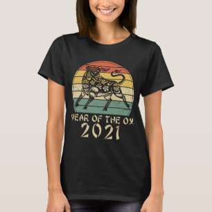 T-shirt 2021 Année de l'Ox Retro Sunset Happy Chinese Ne
