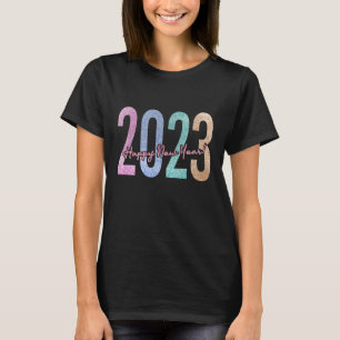 T-shirt 2023 Bonne année avec Parties scintillant colorée 