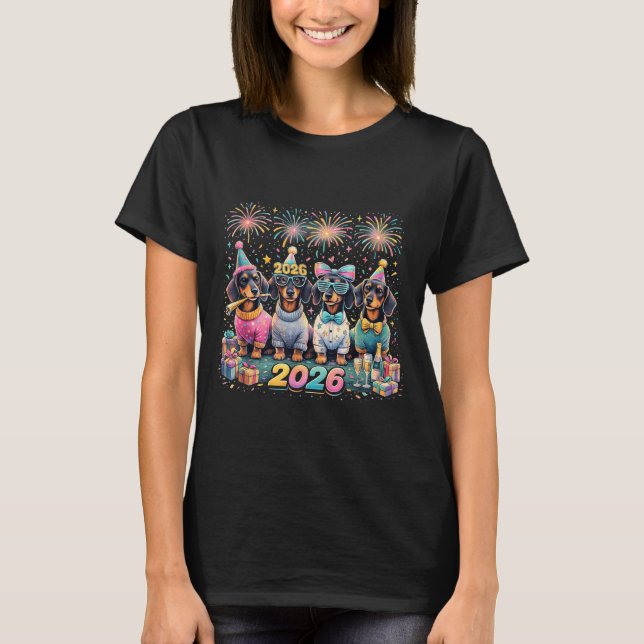T-shirt 2026 New Year Dachshund Party Fireworks Fun  (Devant)