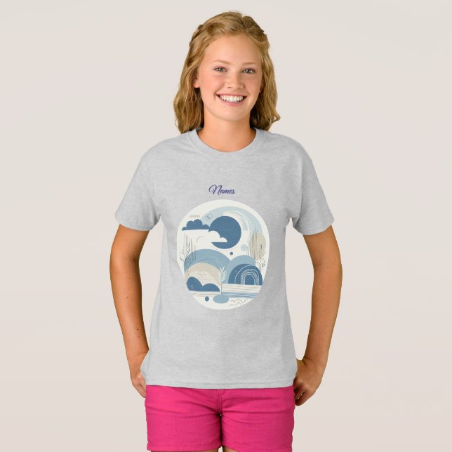 T-shirt 21e Anniversaire crème bleu fleur amande (Devant entier)