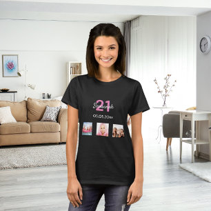 T-shirt 21e anniversaire sur mesure photo rose monogramme 