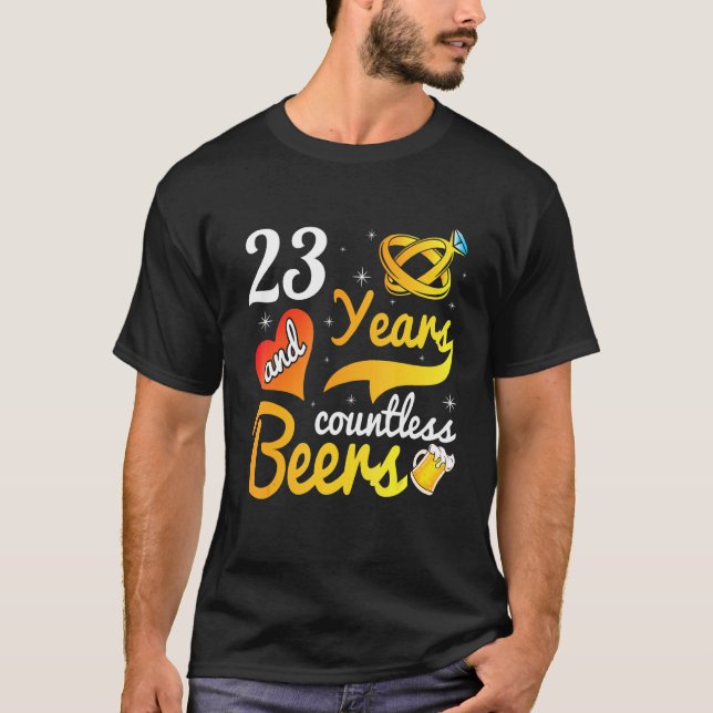 T-shirt 23 Ans Nombre de Bières Mariage Mari Mari Wif (Devant)